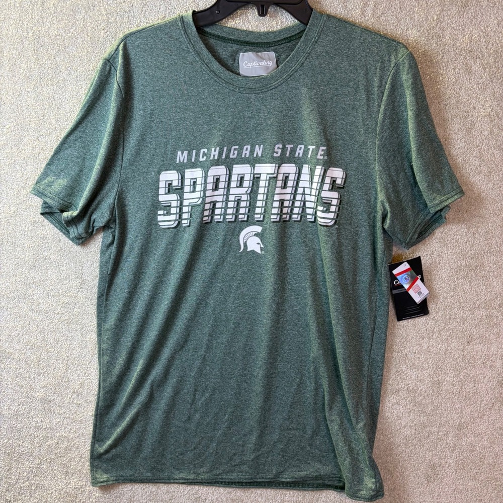 Captivating Michigan State Spartans T-Shirt Mens Medium Green Heathered NCAA NEW - Picture 2 of 8